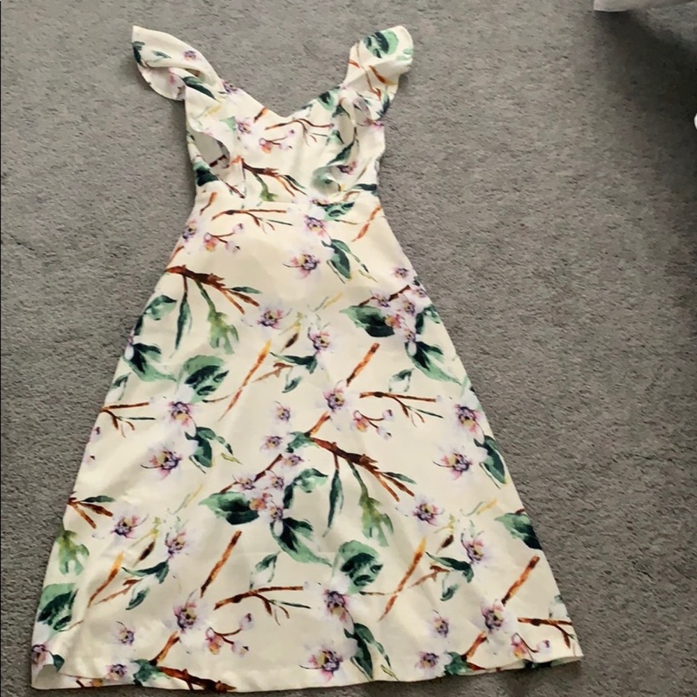 XS pale yellow floral midi J.O.A. dress